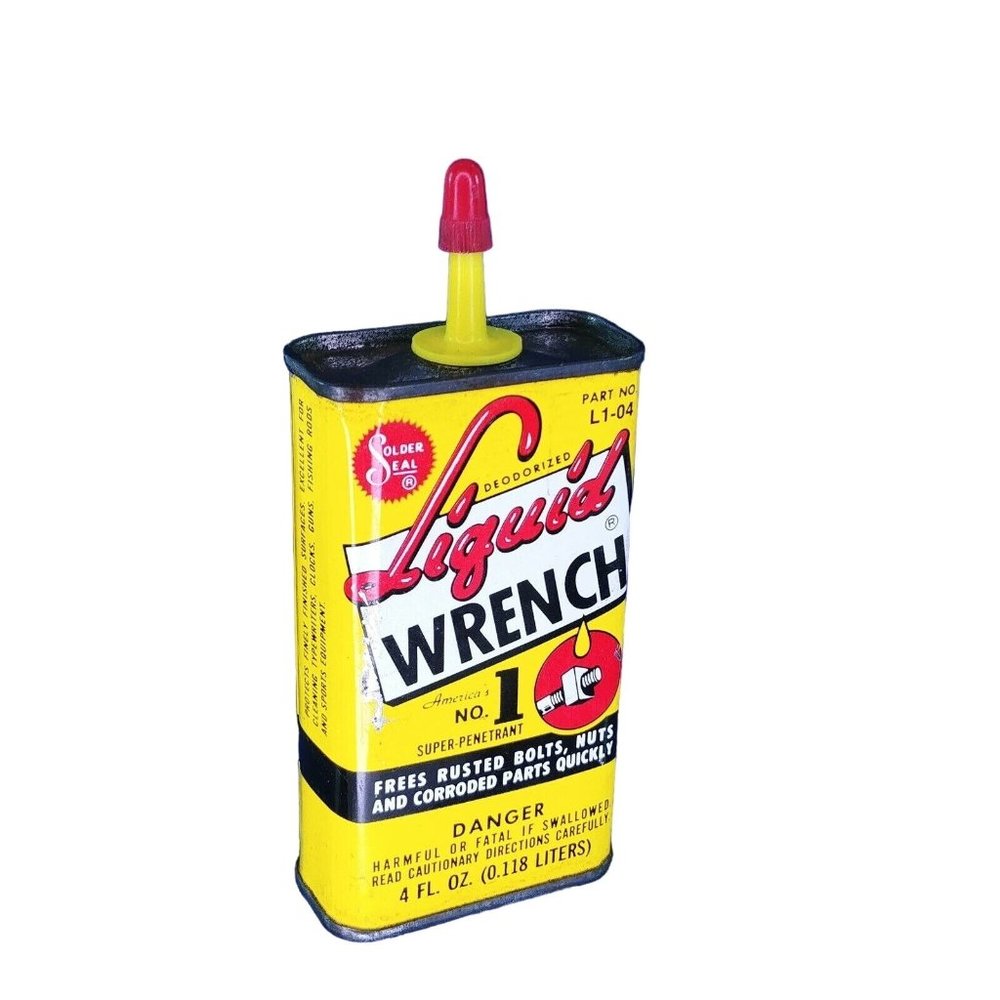 Liquid Wrench Lubricant Oil Tin Can 1970s 4 Oz Collectible with Orig. Red Cap